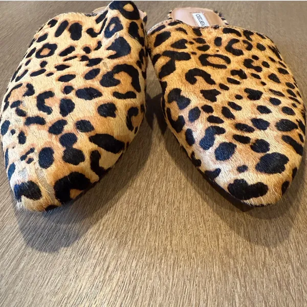 new Chelsea & Violet Eve 6.5 cheetah cowhair mule flat slip on shoes 2827 - Image 7