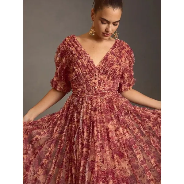 NWT Mac Duggal 8013 V-Neck Ruffled Mesh Dress Size 8 - Image 5