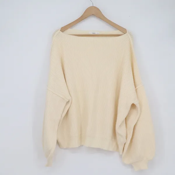Talulah Womens Cream Ribbed Oversized Boat Neck Lantern Sleeve Sweater Large L - Image 2