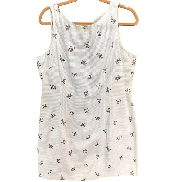 Vintage Boulevard De Paris Dress 14‎ White Linen Floral Texture Cottage Feminine - Image 2