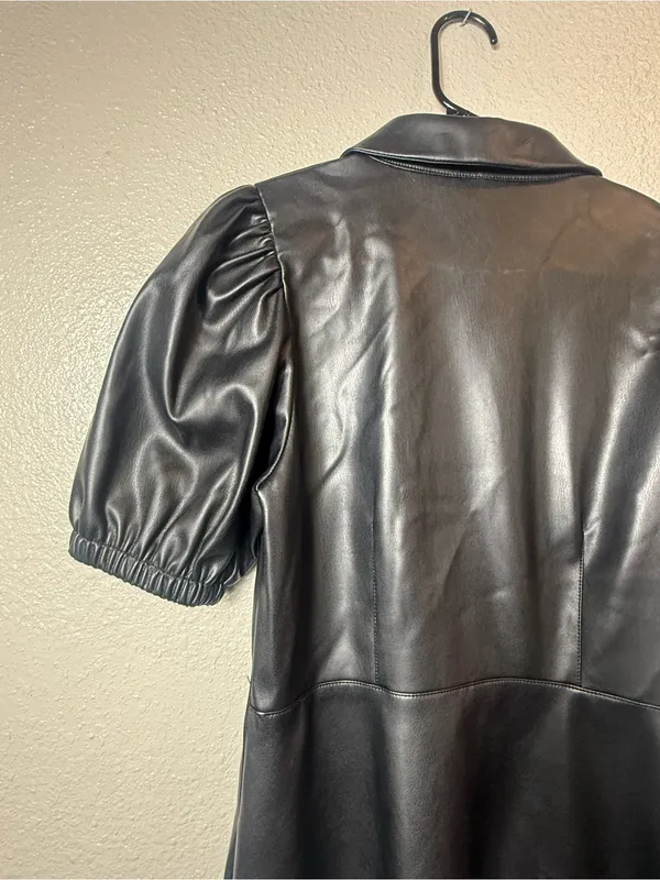 Zara Black‎ Faux-Leather Puff Sleeve Mini Dress Size M - Image 5