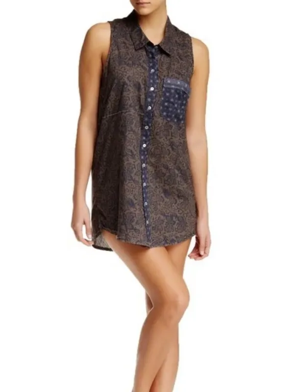 New! Free People Make My Day Sleevless Collared Button Down Sleep Shirt Small - Image 11