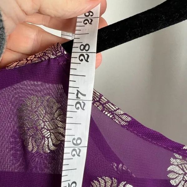 Francesca's Purple Sheer Metallic Silver Sunburst Blouse Large - Image 8