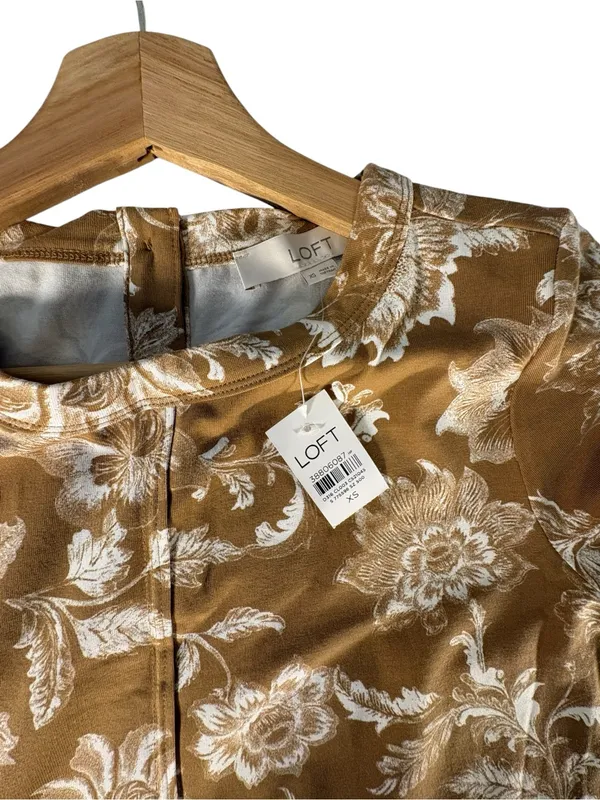 LOFT Womens XS Brown Floral A-Line Dress NWT Cottagecore 90s Butter Mom Fall - Image 9