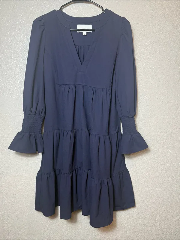 Pomander Place Kenzo Dress Navy Cotton Poplin Tiered Ruffle Mini Dress‎ Size XS - Image 4