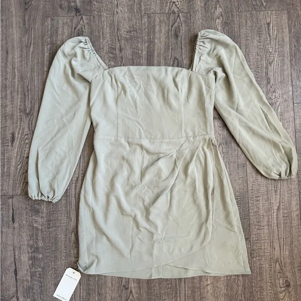 Abercrombie & Fitch Long-Sleeve Draped Skirt Mini Dress Sage Green NWT - Image 6