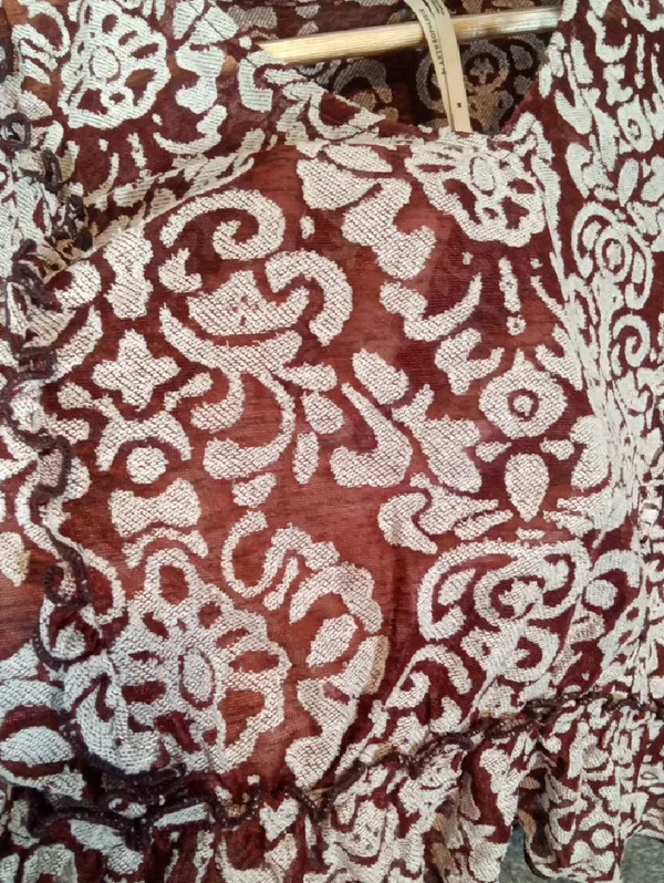 Anthropologie Jacquard Peasant Blouse Burgundy Sheer Ballon Sleeves Boho - Image 5