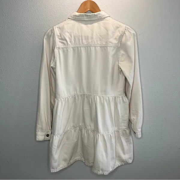Free People Cream Nicole Tiered Button Down Long Sleeve Mini Shirt Dress - Image 7