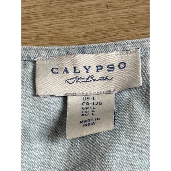 Calypso St. Barth Women's Size L Light Blue Embroidered Blouse Button Front - Image 3