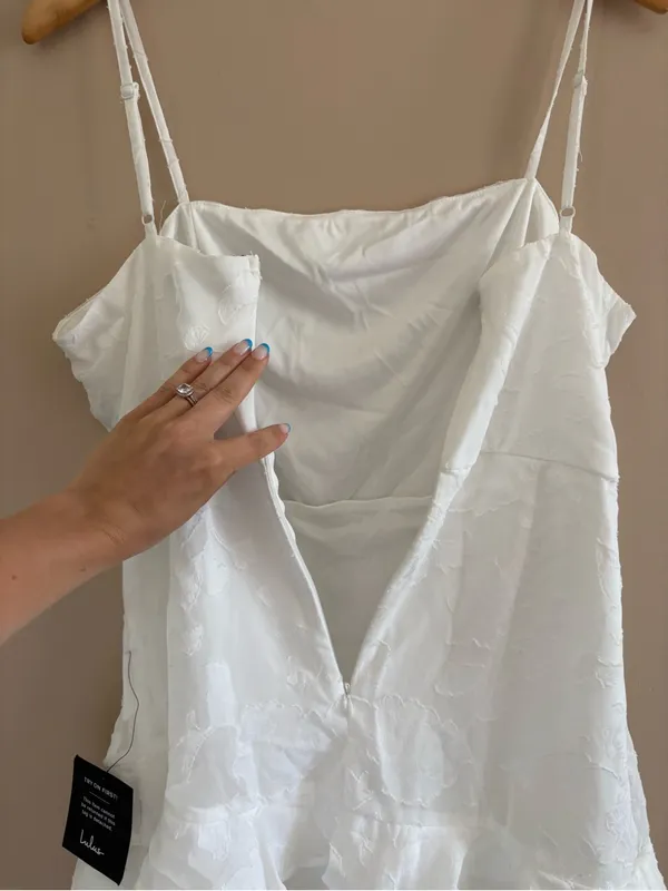 Lulus Days with You White Floral Burnout Ruffled Mini Dress Size Medium Bridal - Image 8