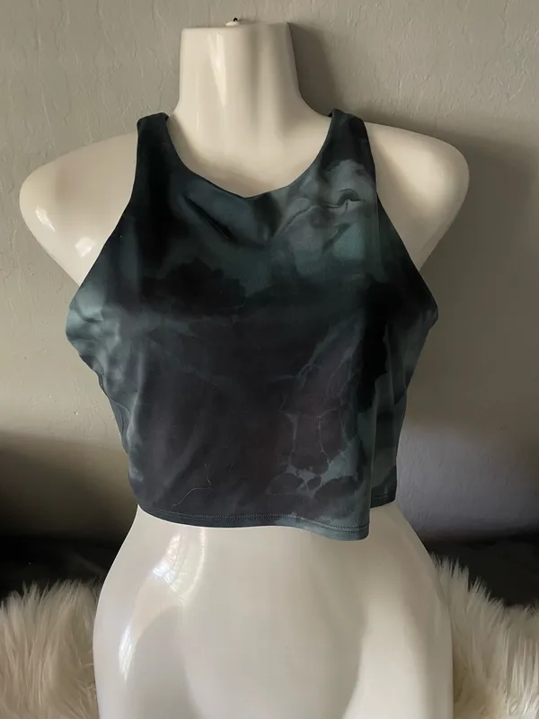 Athleta Womens Conscious Crop Top Tie Dye Printed Built in Bra Black - Image 5
