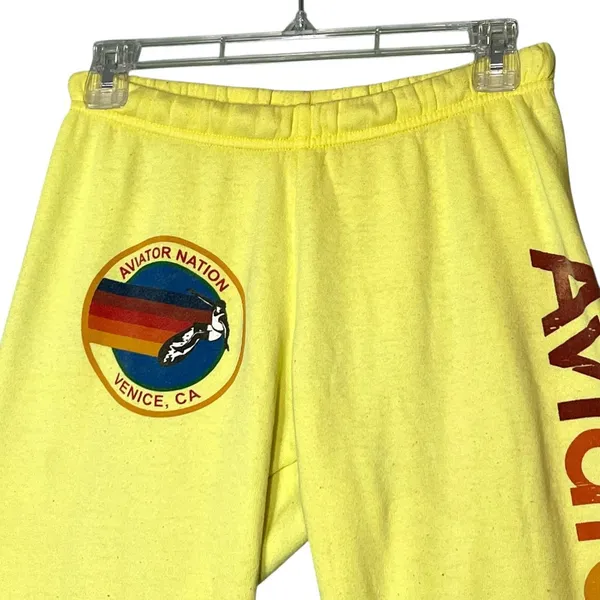 Aviator Nation Sweatpants Womens Small Yellow Rainbow Logo Fleece Jogger USA - Image 9