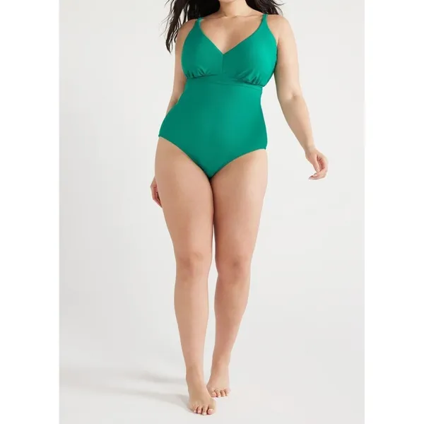 Time And Tru Womens One Piece Swimsuit Size M Green Ocean Ribbed Crisscross Back - Image 3