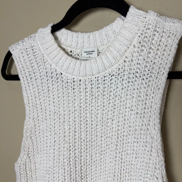 ABERCROMBIE & FITCH Open Knit Sweater Tank Top Vest White Cream Size Small - Image 3
