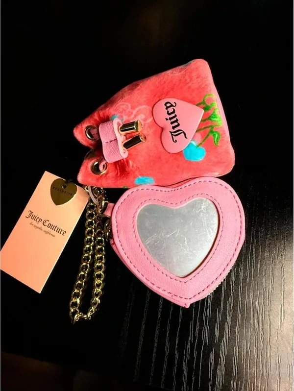Juicy Couture Cherry Micro Bag Heart Coin Purse Charm Set Pink NWT - Image 8