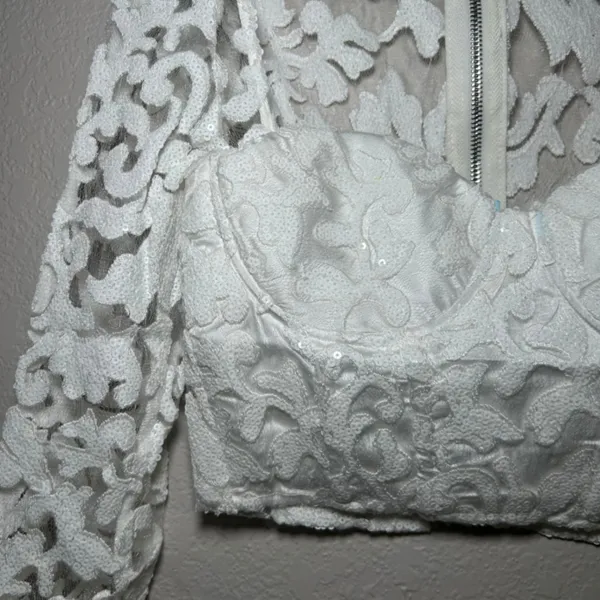 Naked Wardrobe The Statement White Lace Sequin Crop Top Bustier women's S bridal - Image 2