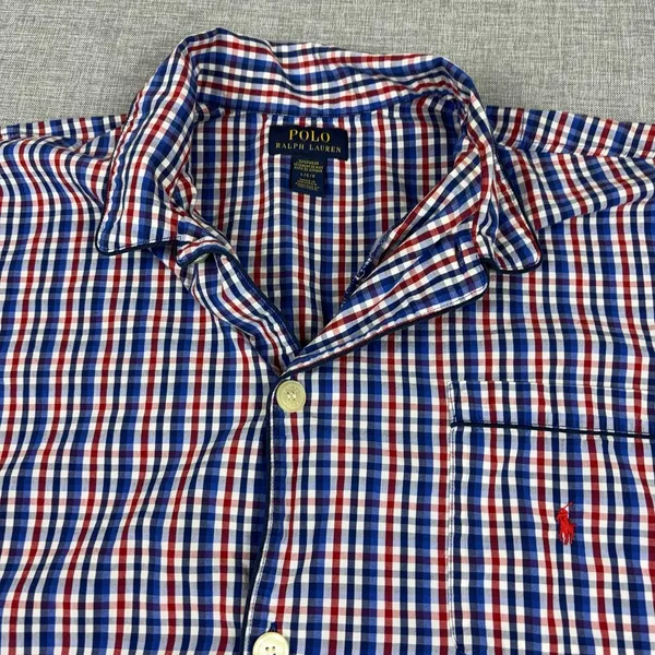 Polo Ralph Lauren Pajama Shirt Mens Large Red Blue Check Cotton Sleepwear - Image 3