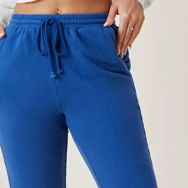 SHEIN BASICS Drawstring Waist Solid Blue Sweatpants - Image 4