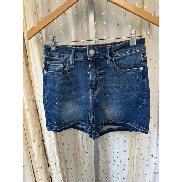 Judy Blue Ava Splattered Distressed Dark Wash High Rise 5 Pocket Denim Shorts S - Image 5