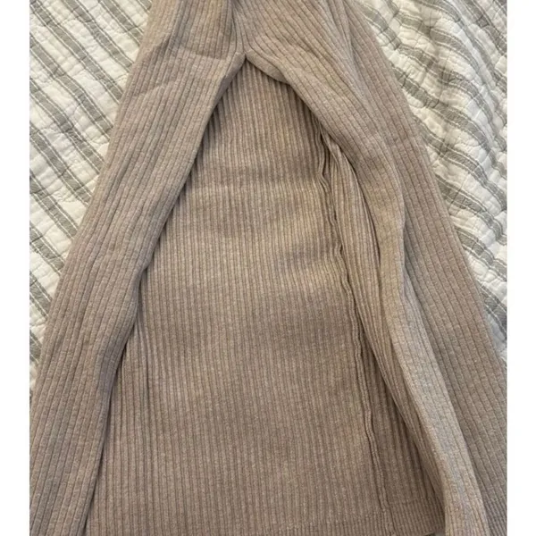 ✨Meshki Taupe Tan Cali Long Sleeve Ribbed High Slit Midi Sz Large Dress✨ - Image 11