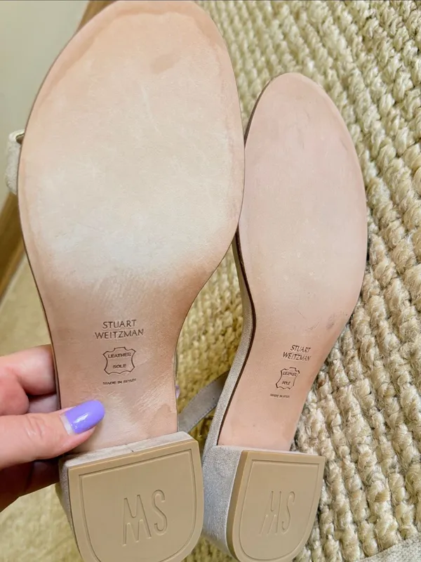 Stuart Weitzman Nude Suede Ankle Strap Low Block Heel Sandals Size 8M - Image 6
