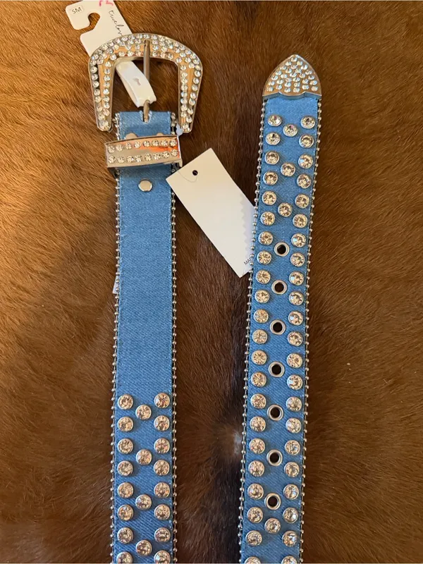 NWT True Love Rhinestone Bling Western Cowboy Belt - Light Blue Denim, Size s/m - Image 3