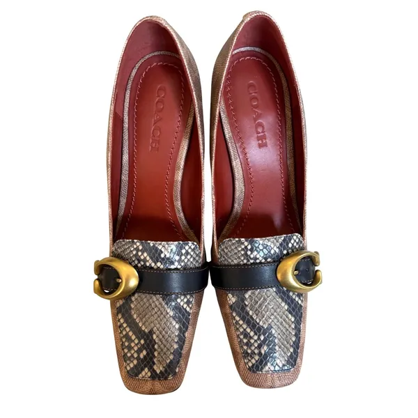 Coach Jade Block‎ Heel Pumps Women 8.5 Leather Snakeskin Career Luxury Preppy - Image 3