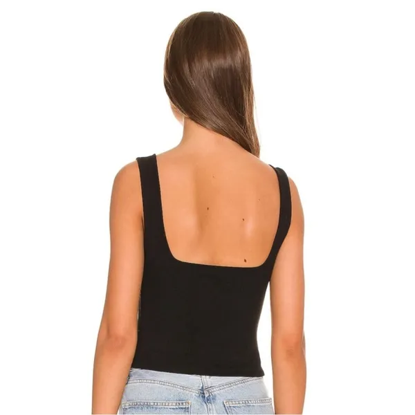 superdown Button Front Crop Squareneck Ribbed Tank Top - Image 3