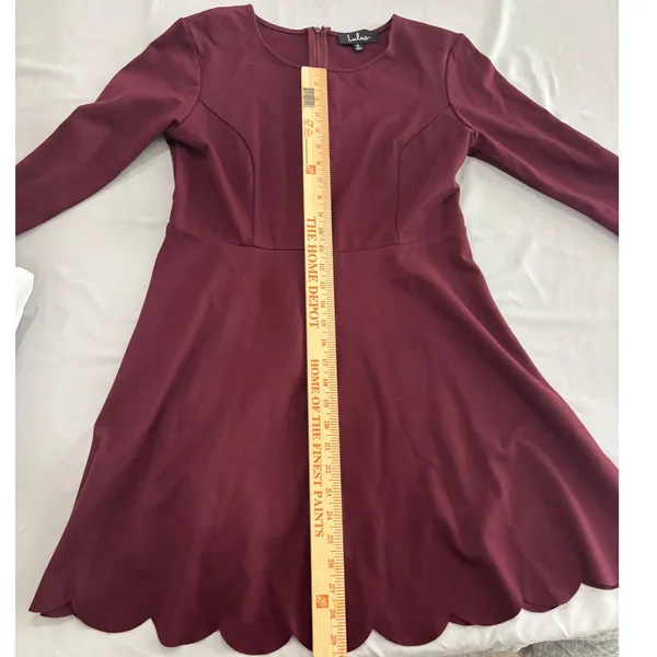 Lulus Burgundy Scalloped Hem Skater Dress XL 3/4 Sleeve Fit Flare - Image 7