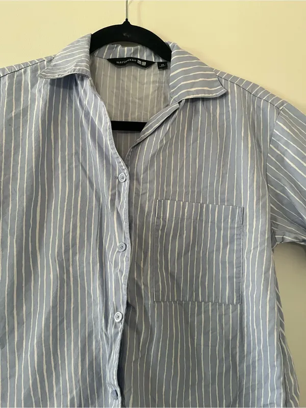Uniqlo Blue White Striped 100% Cotton Button Down Top XS Coastal Euro Summer - Image 3