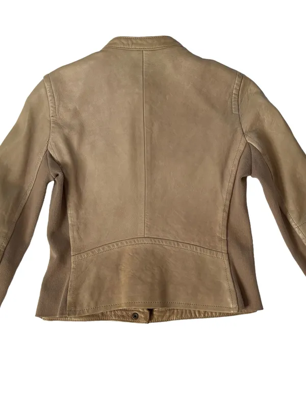 J.Crew Collection Genuine Leather Moto Jacket Beige Taupe Size 4 - Image 10