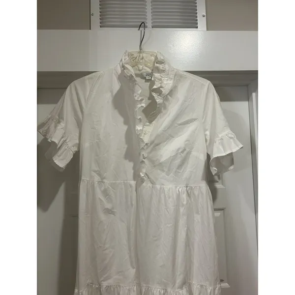 Crown & Ivy White Cotton Tiered Ruffle Midi Dress sz Large Modest Teacher Church - Image 8