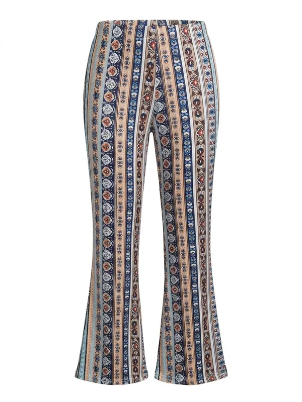 Patterned Flare Pants in Blue and Tan Multiple - Image 2