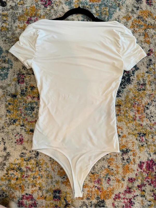 Abercrombie & Fitch White Square Neck Short Sleeve Bodysuit - Image 5