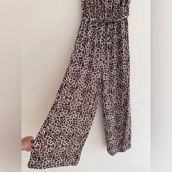 Simplee Belted Leopard Wide Leg Tube Jumpsuit - Image 3