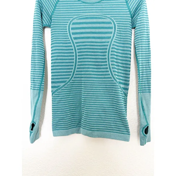 Lululemon Swiftly Tech Long Sleeve Crew Teal Blue Green Striped Running Top 4 - Image 7