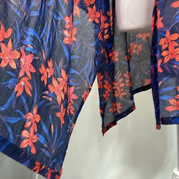 Denim & Co. Women's Beach Tie-Front Cover-Up Top Navy Blue Tropical L/XL - Image 7