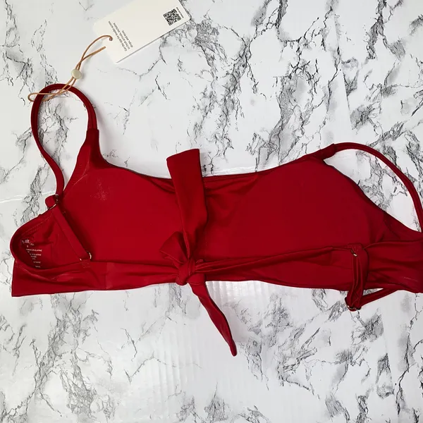 NWT Quince Cherry Red Italian Scoop Neck Bikini Swim Top Women's Size Small - Image 5