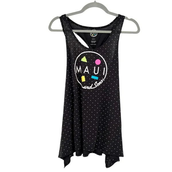 Maui and Sons Black Polka Dot Geometric Graphic Racerback Shark Tank Top Medium - Image 2