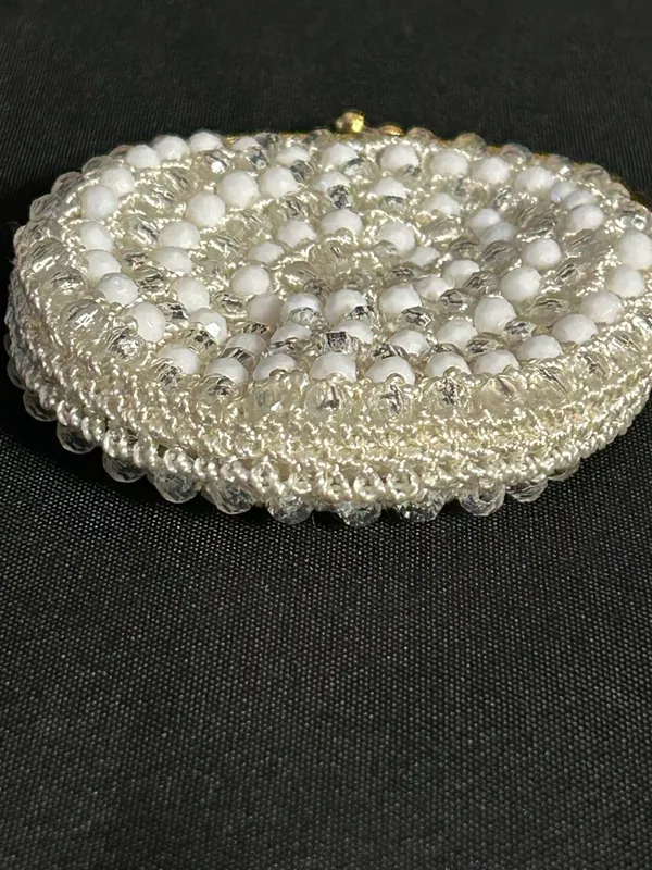 Handcrafted White Beaded Coin Purse with Gold Frame - Image 4