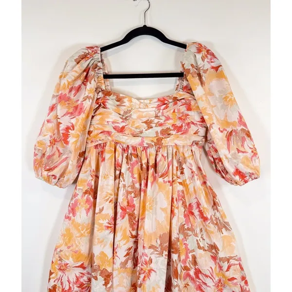 Abercrombie Fitch Womens Dress Peach Ruched Bodice Puff Sleeve Mini A Line Small - Image 7