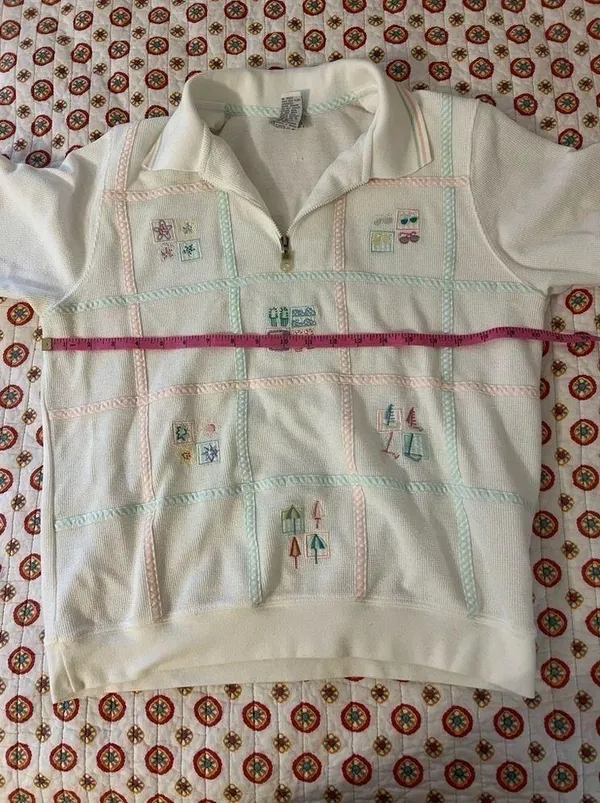 Vintage 80s Beach Grandma Pastel Polo Short Sleeve Top Size Medium 90s - Image 6