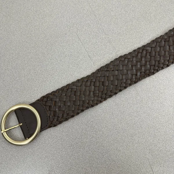 LOFT Belt Womens Small Brown Woven Leather Wide Waist Cinch Braided Boho - Image 3