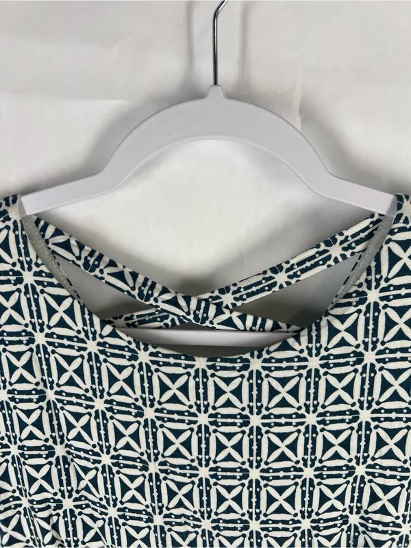 LOFT Geometric Crisscross Back Fit & Flare Dress Blue White Size 0 - Image 3