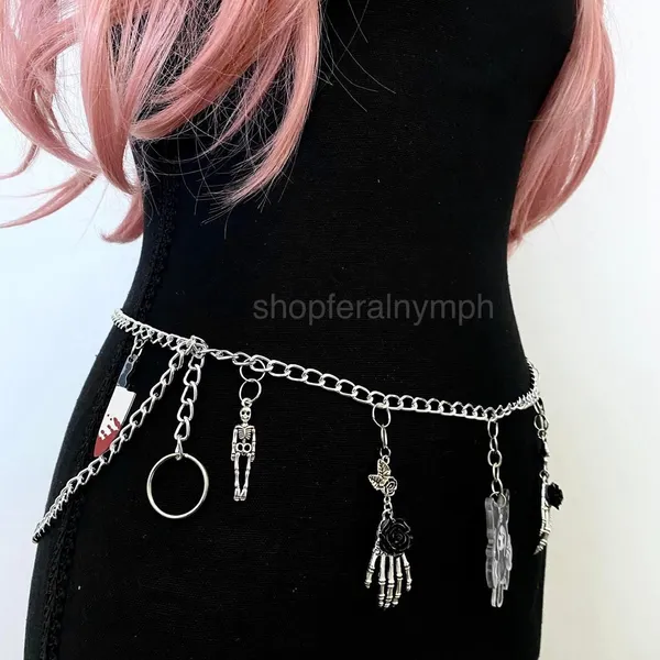 Handmade Silver Kawaii Whimsygoth Anime Skeleton Chain Belt, Fits 23-45 Inches, X7GA1350 - Image 2