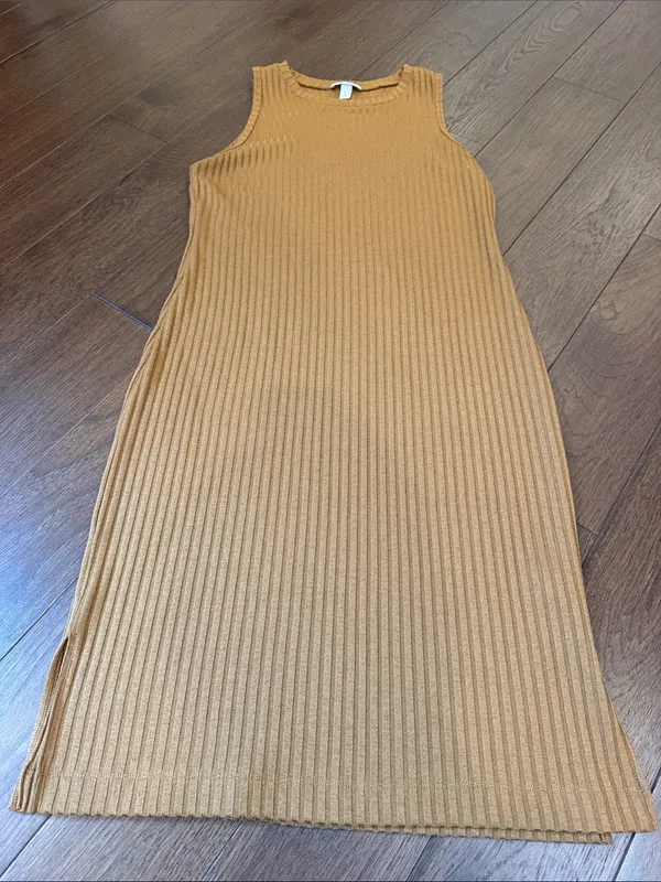 Nine West Ribbed Sleeveless Midi Dress - Mustard Gold Size Large - C73-032 - Image 4