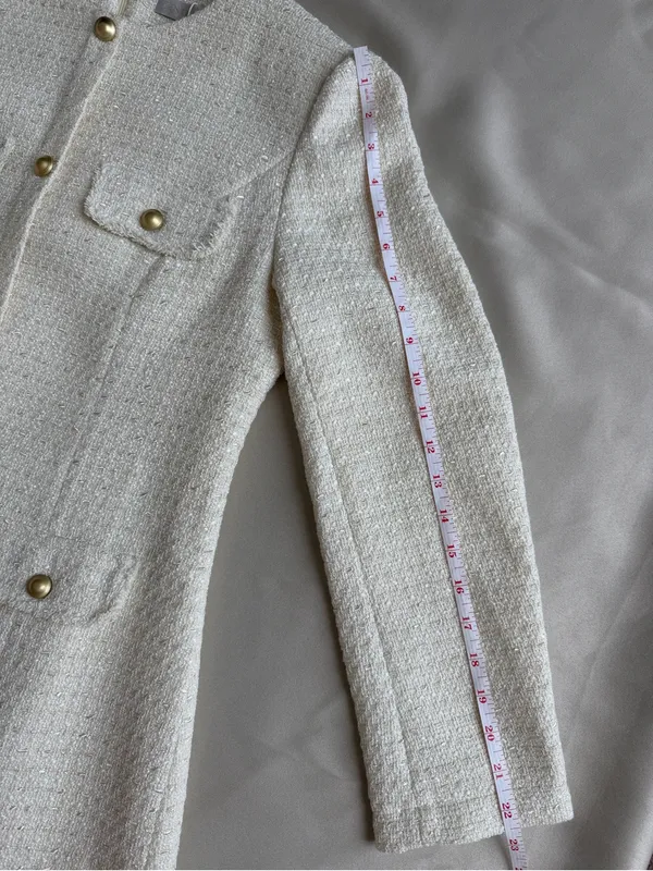 Sentubila Ivory Tweed Mini Dress Gold Buttons NWT Size L - Image 13