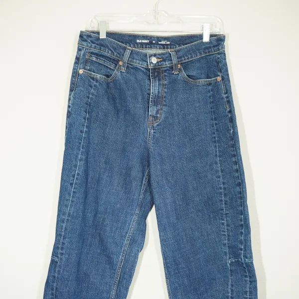 Old Navy Women's Size 10 High-Rise Barrel Leg Jeans Dark Wash Blue Denim - Image 2
