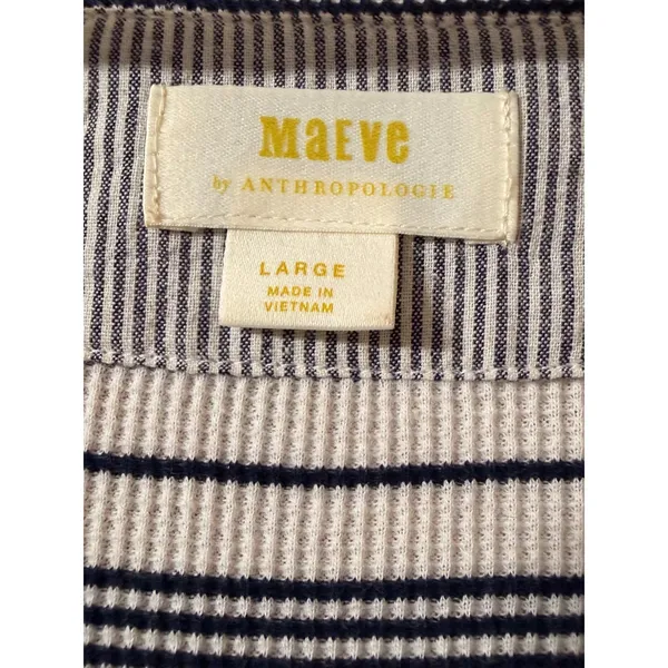 Anthropologie Maeve Eliza Striped Long Sleeve Peplum Henley Top Large L - Image 6