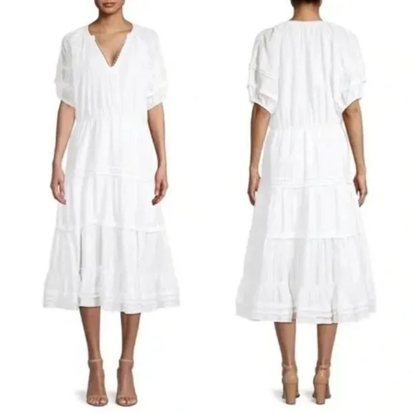 Betsey Johnson White Spectator Tiered Midi Dress Prairie Cottagecore Confetti - Image 12